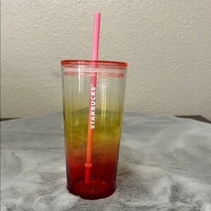 Starbucks Gradient Red Yellow Pink Reusable Tumbler with Straw